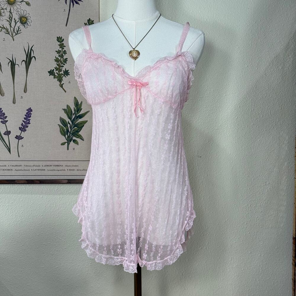 Nan Flower Lingerie Sheer Babydoll Slip Dress Romantic Sexy Coquette Dolly S M